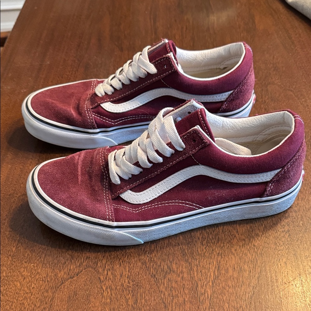 Vans Maroon and White Classic Suede and Canvas Sneakers